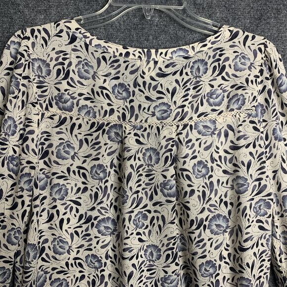 Hinge Airy Top Viscose Floral Women S Long Sleeve Pullover Notch V Neckline - Picture 10 of 13